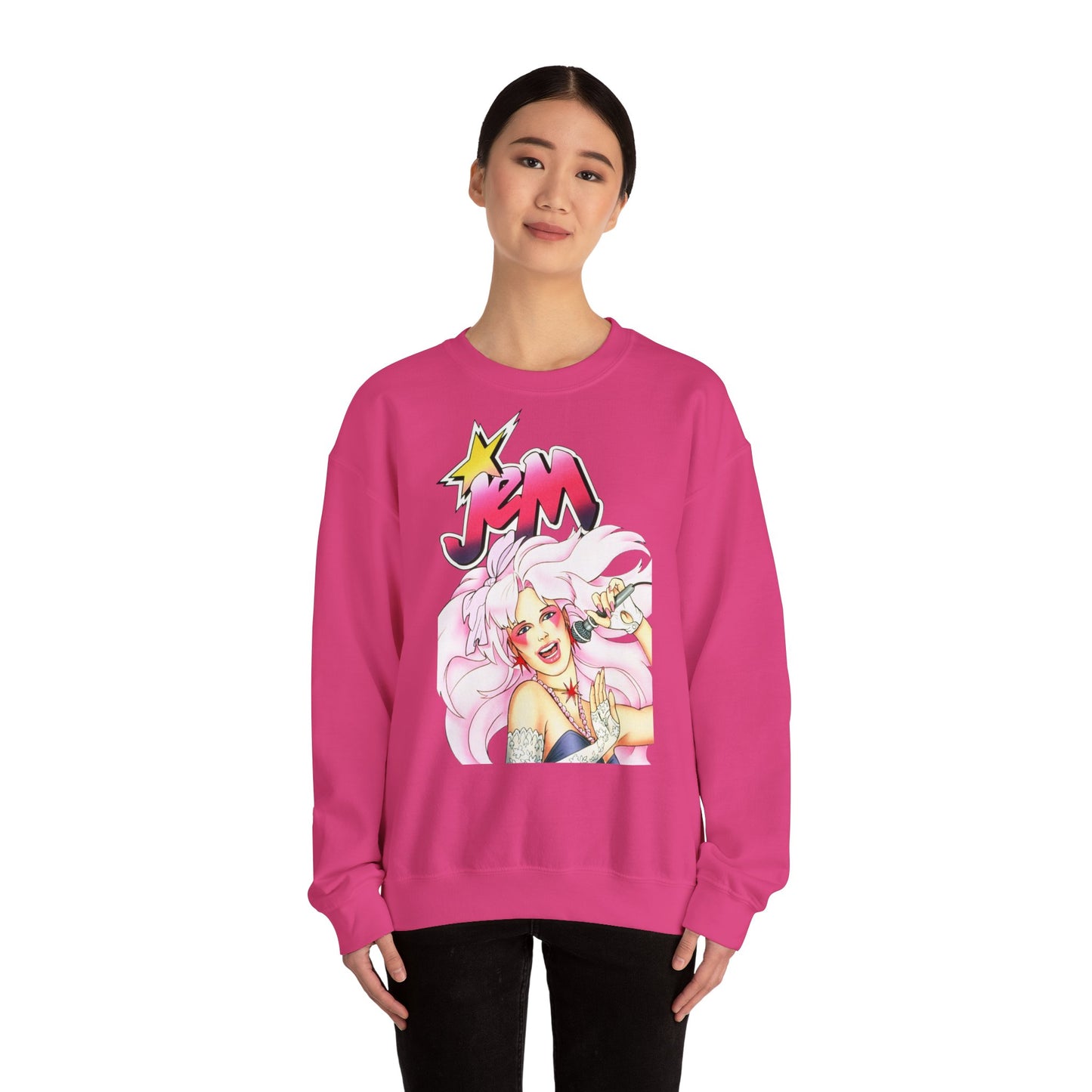 FELPA Jem & The Holograms Graphic Sweatshirt – Retro 80s Pink Cartoon Crewneck