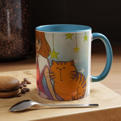 Tazza Kiss me Licia-Kawaii Girl & Cat Accent Coffee Mug – Cute Anime Retro Illustration (11/15oz)