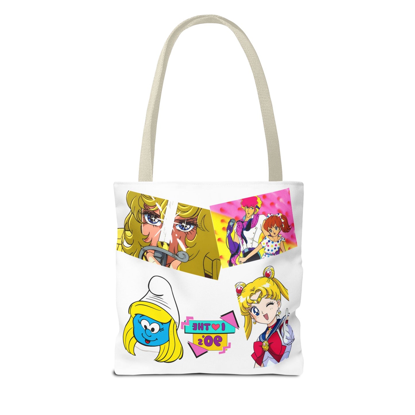 Borsa Tote 90s Anime Collage Tote Bag — Retro Sailor Moon & Cartoon Mashup AOP