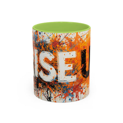 TAZZA Rise Up - Coffee Mug — Bold Orange Paint-Splash Motivational Mug (11/15oz)