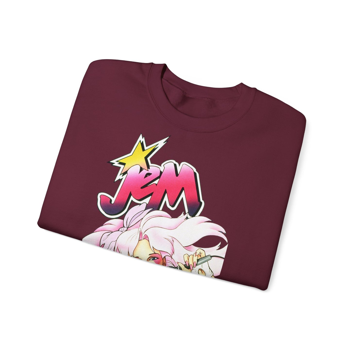 FELPA Jem & The Holograms Graphic Sweatshirt – Retro 80s Pink Cartoon Crewneck