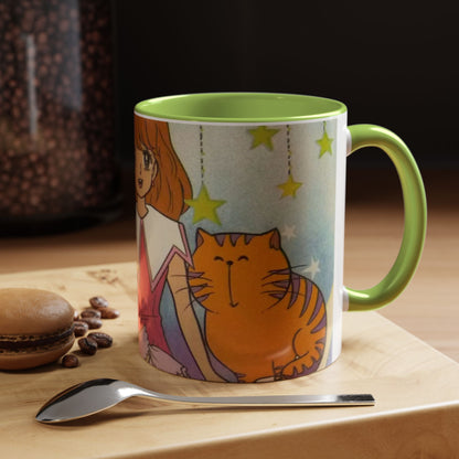Tazza Kiss me Licia-Kawaii Girl & Cat Accent Coffee Mug – Cute Anime Retro Illustration (11/15oz)