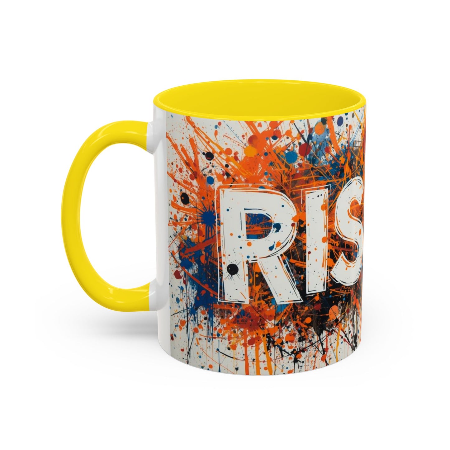 TAZZA Rise Up - Coffee Mug — Bold Orange Paint-Splash Motivational Mug (11/15oz)