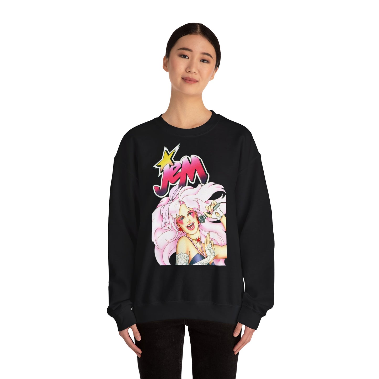 FELPA Jem & The Holograms Graphic Sweatshirt – Retro 80s Pink Cartoon Crewneck