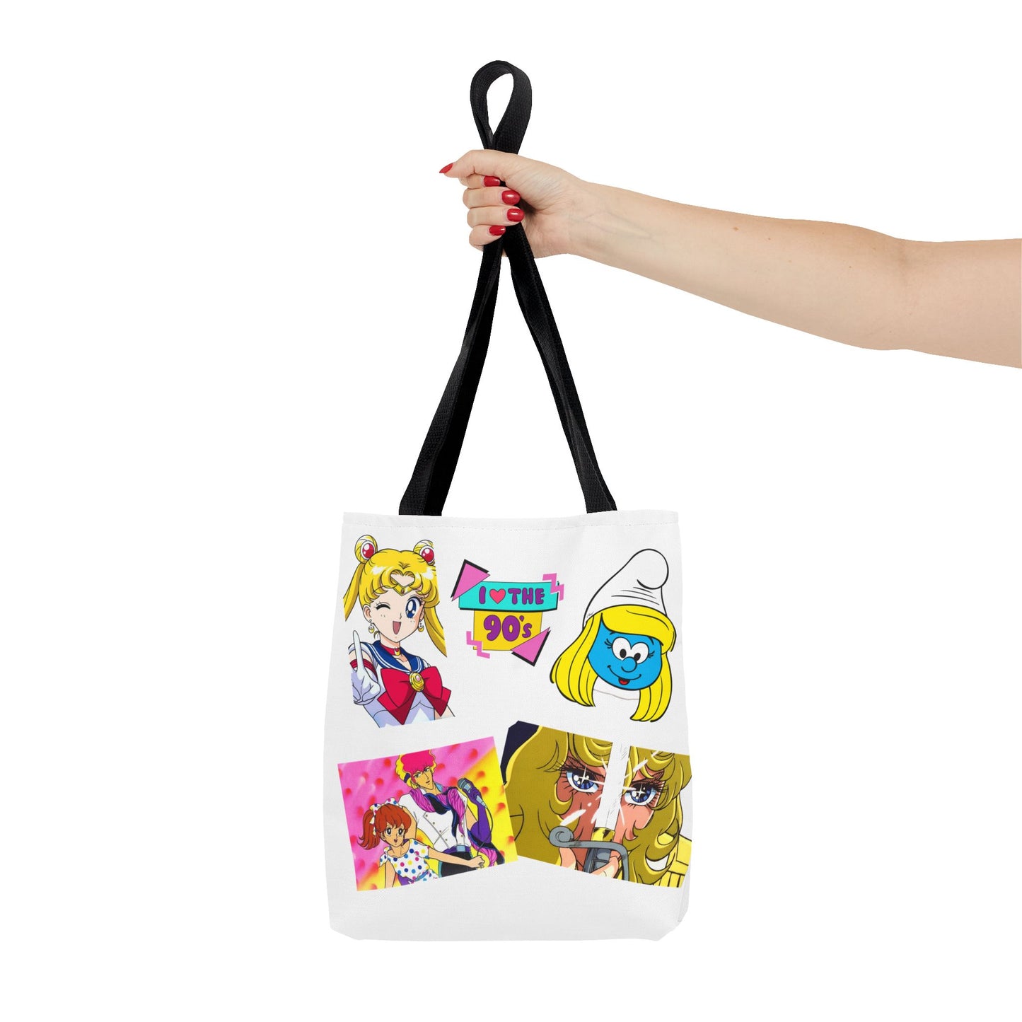Borsa Tote 90s Anime Collage Tote Bag — Retro Sailor Moon & Cartoon Mashup AOP