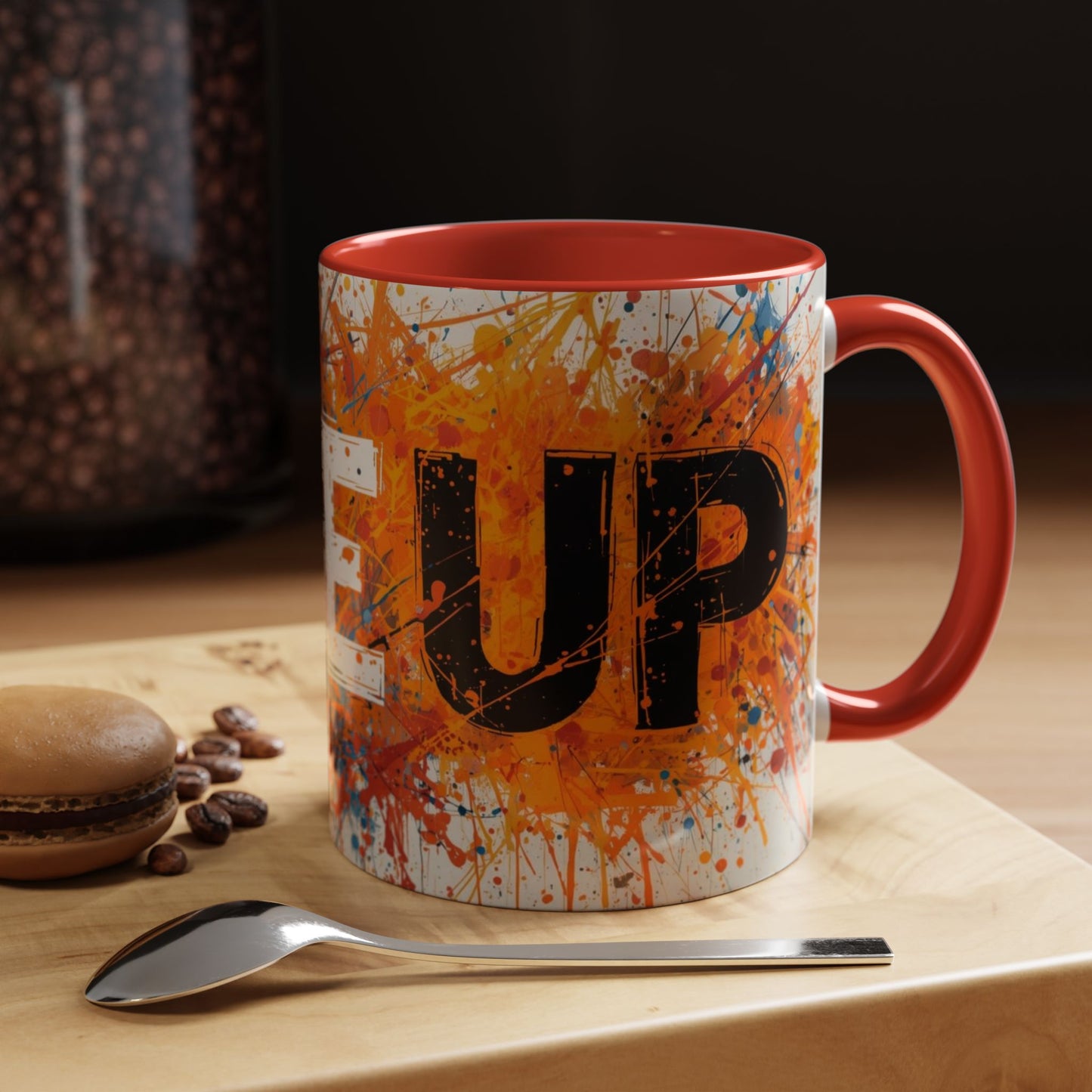 TAZZA Rise Up - Coffee Mug — Bold Orange Paint-Splash Motivational Mug (11/15oz)
