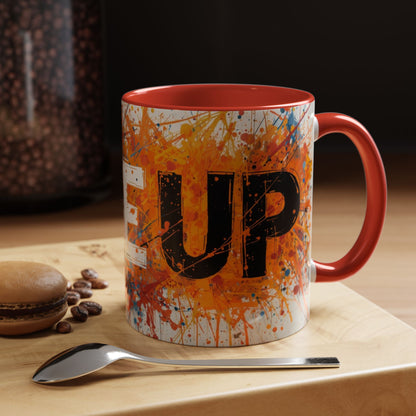 TAZZA Rise Up - Coffee Mug — Bold Orange Paint-Splash Motivational Mug (11/15oz)