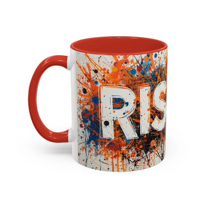 TAZZA Rise Up - Coffee Mug — Bold Orange Paint-Splash Motivational Mug (11/15oz)