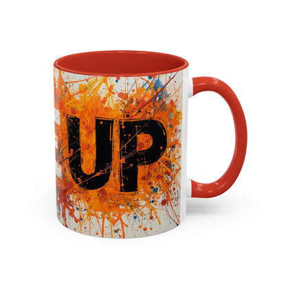 TAZZA Rise Up - Coffee Mug — Bold Orange Paint-Splash Motivational Mug (11/15oz)