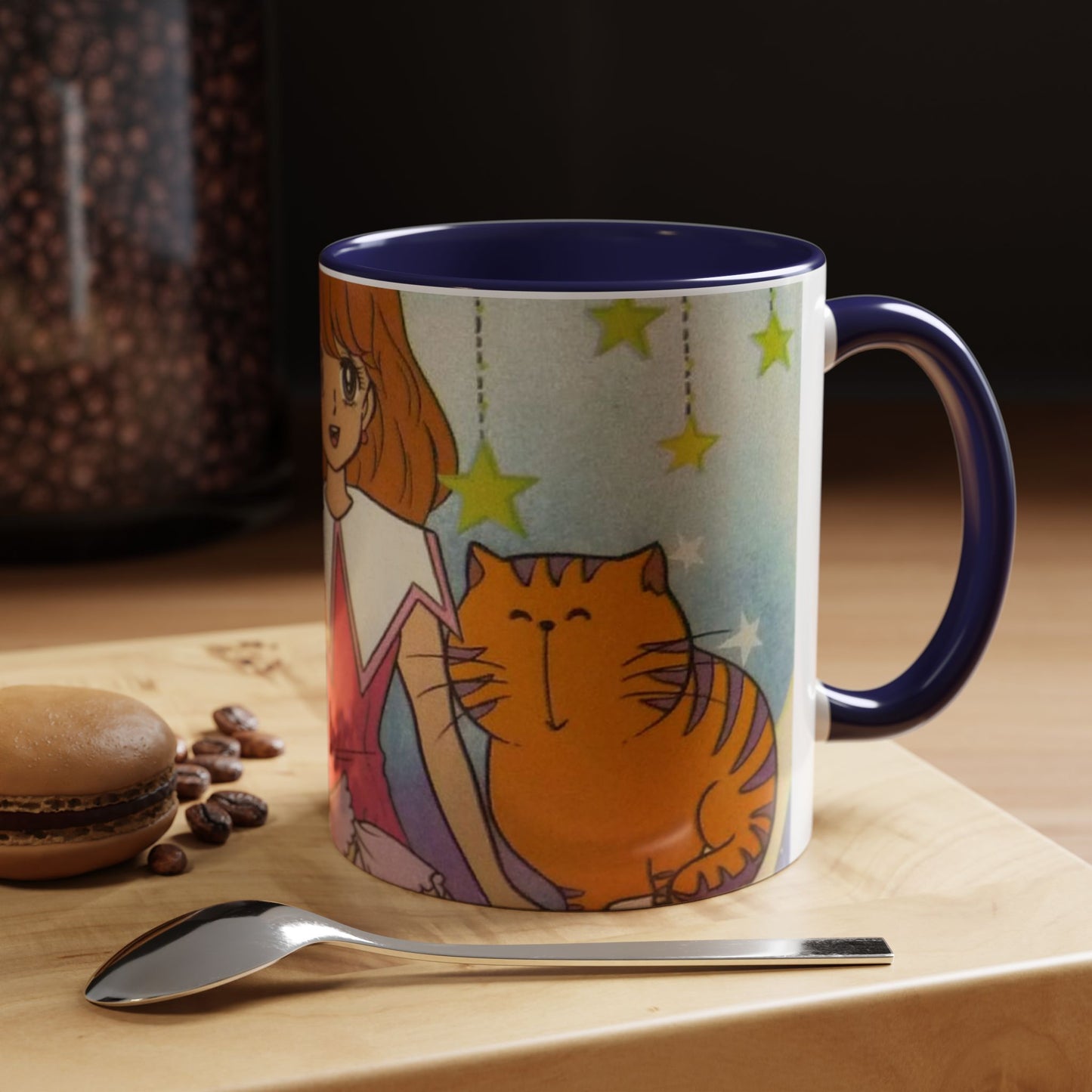 Tazza Kiss me Licia-Kawaii Girl & Cat Accent Coffee Mug – Cute Anime Retro Illustration (11/15oz)