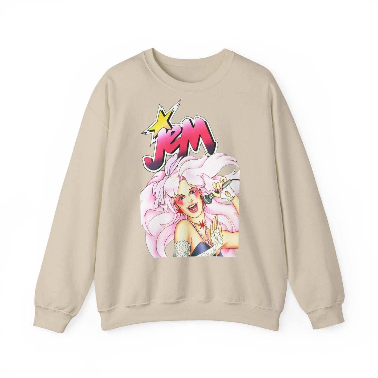 FELPA Jem & The Holograms Graphic Sweatshirt – Retro 80s Pink Cartoon Crewneck