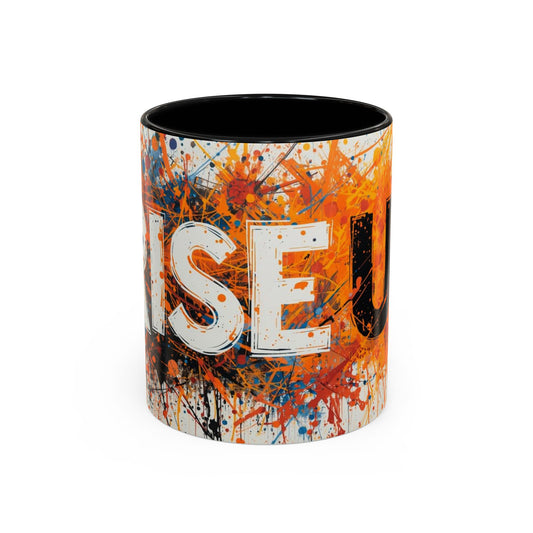 TAZZA Rise Up - Coffee Mug — Bold Orange Paint-Splash Motivational Mug (11/15oz)
