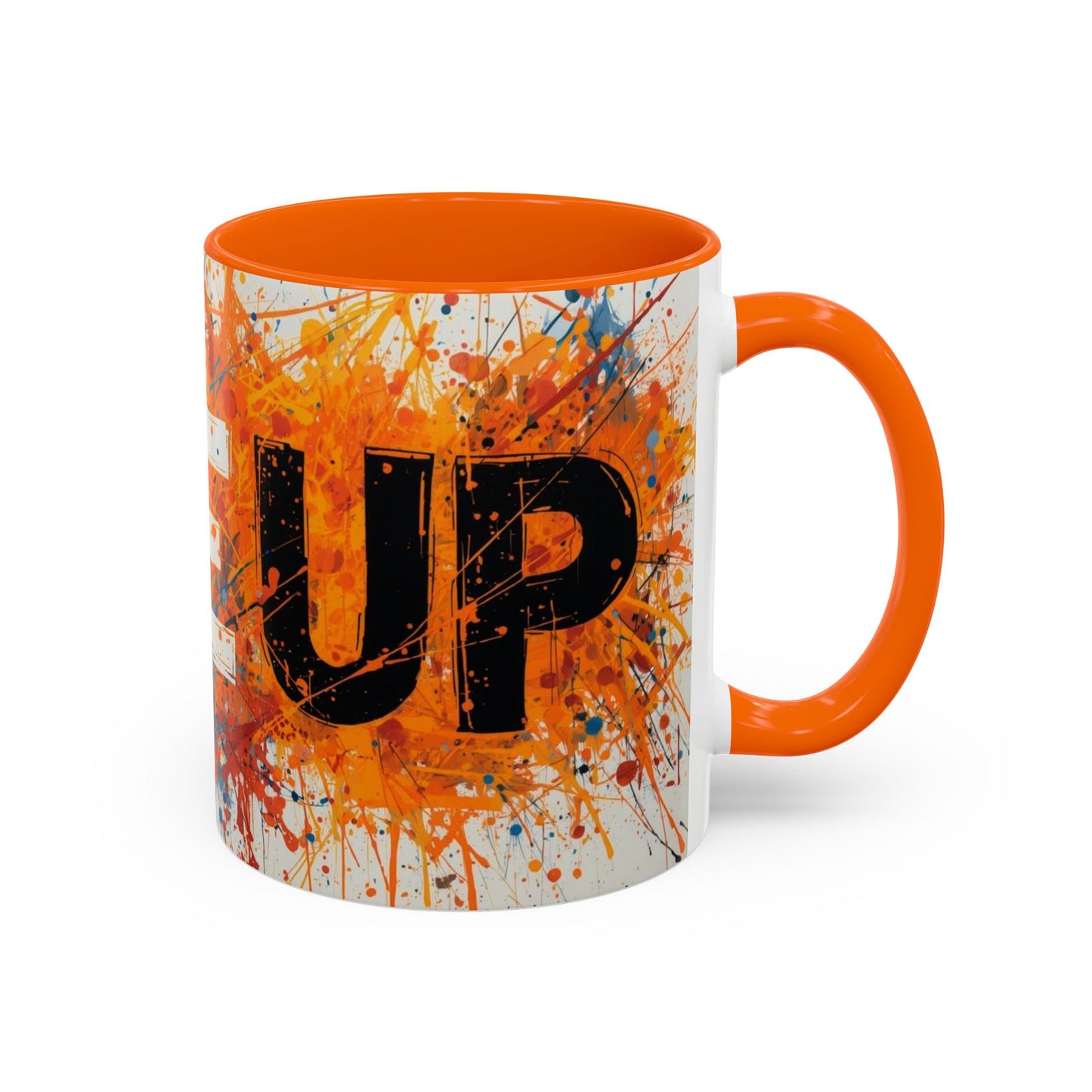 TAZZA Rise Up - Coffee Mug — Bold Orange Paint-Splash Motivational Mug (11/15oz)