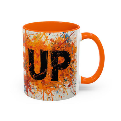 TAZZA Rise Up - Coffee Mug — Bold Orange Paint-Splash Motivational Mug (11/15oz)