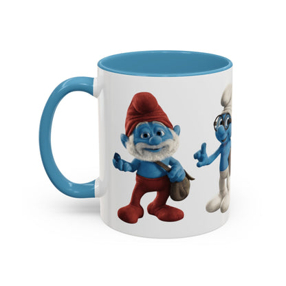 TAZZA PUFFI 3D - Smurf Characters Accent Coffee Mug (11/15oz) — Blue Cartoon Family Coffee Cup