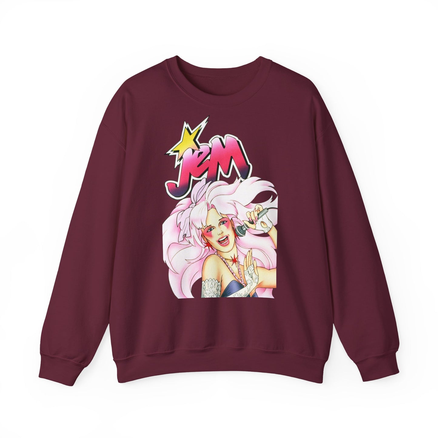 FELPA Jem & The Holograms Graphic Sweatshirt – Retro 80s Pink Cartoon Crewneck
