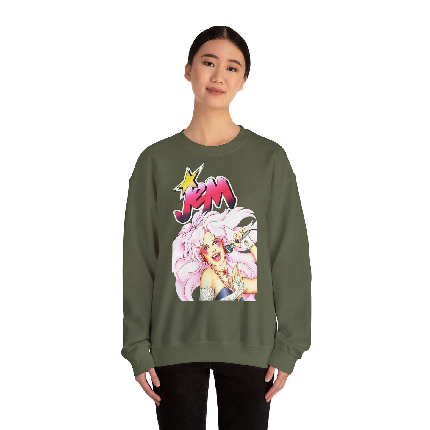 FELPA Jem & The Holograms Graphic Sweatshirt – Retro 80s Pink Cartoon Crewneck