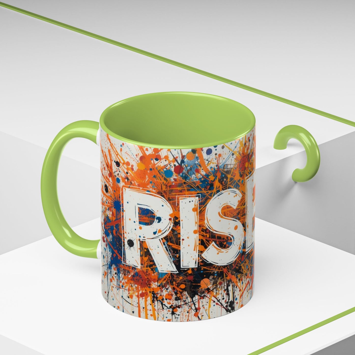 TAZZA Rise Up - Coffee Mug — Bold Orange Paint-Splash Motivational Mug (11/15oz)