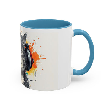 TAZZA Coffee Mug — Colorful Music Kitty Accent Mug (11/15oz)