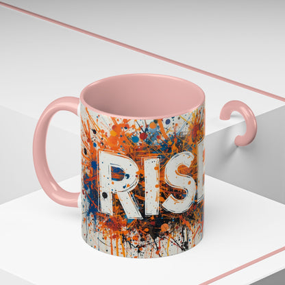 TAZZA Rise Up - Coffee Mug — Bold Orange Paint-Splash Motivational Mug (11/15oz)