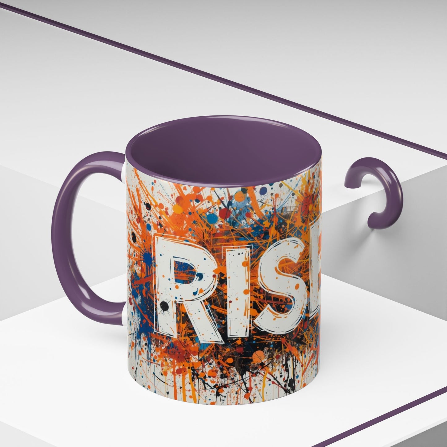TAZZA Rise Up - Coffee Mug — Bold Orange Paint-Splash Motivational Mug (11/15oz)