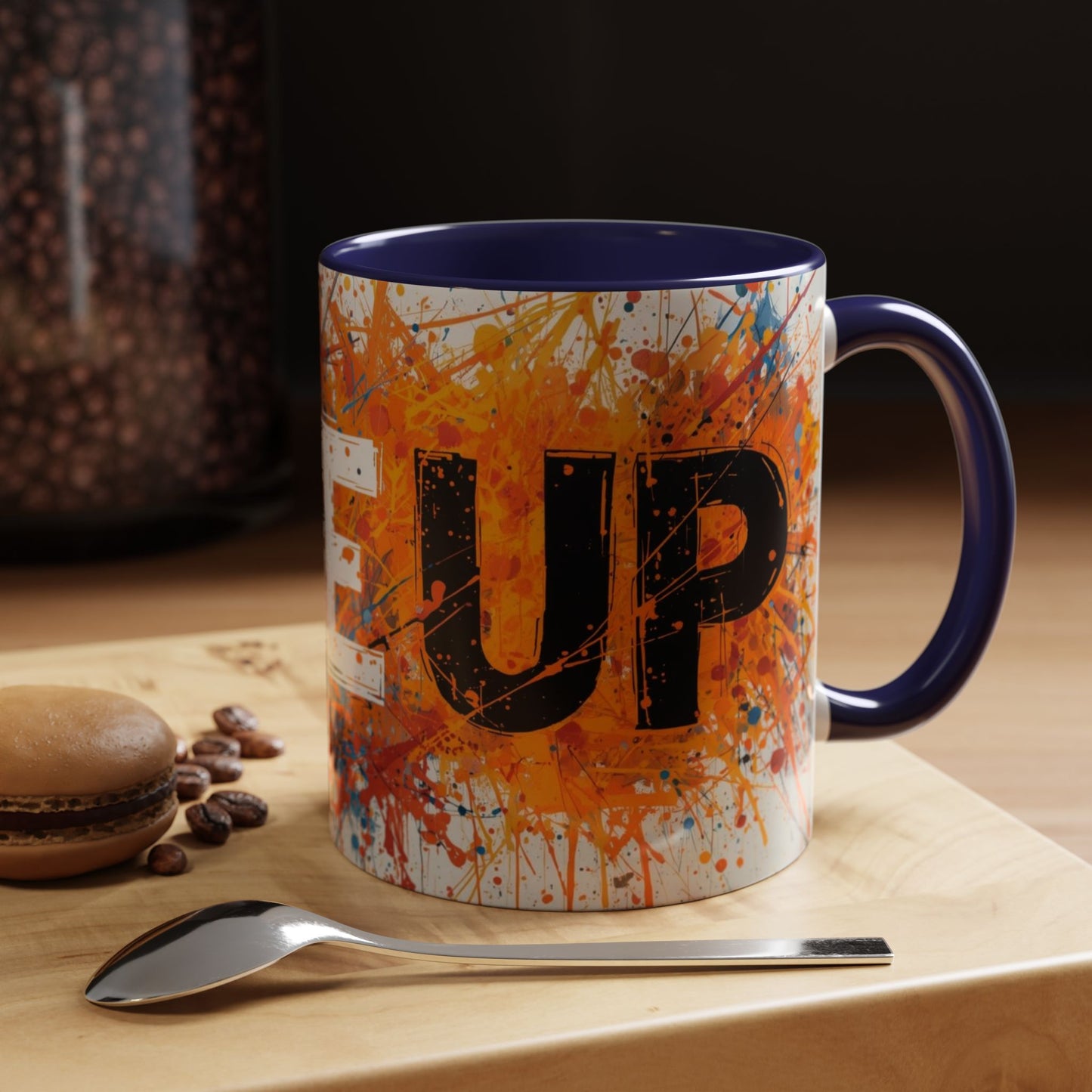 TAZZA Rise Up - Coffee Mug — Bold Orange Paint-Splash Motivational Mug (11/15oz)