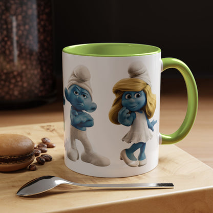 TAZZA PUFFI 3D - Smurf Characters Accent Coffee Mug (11/15oz) — Blue Cartoon Family Coffee Cup