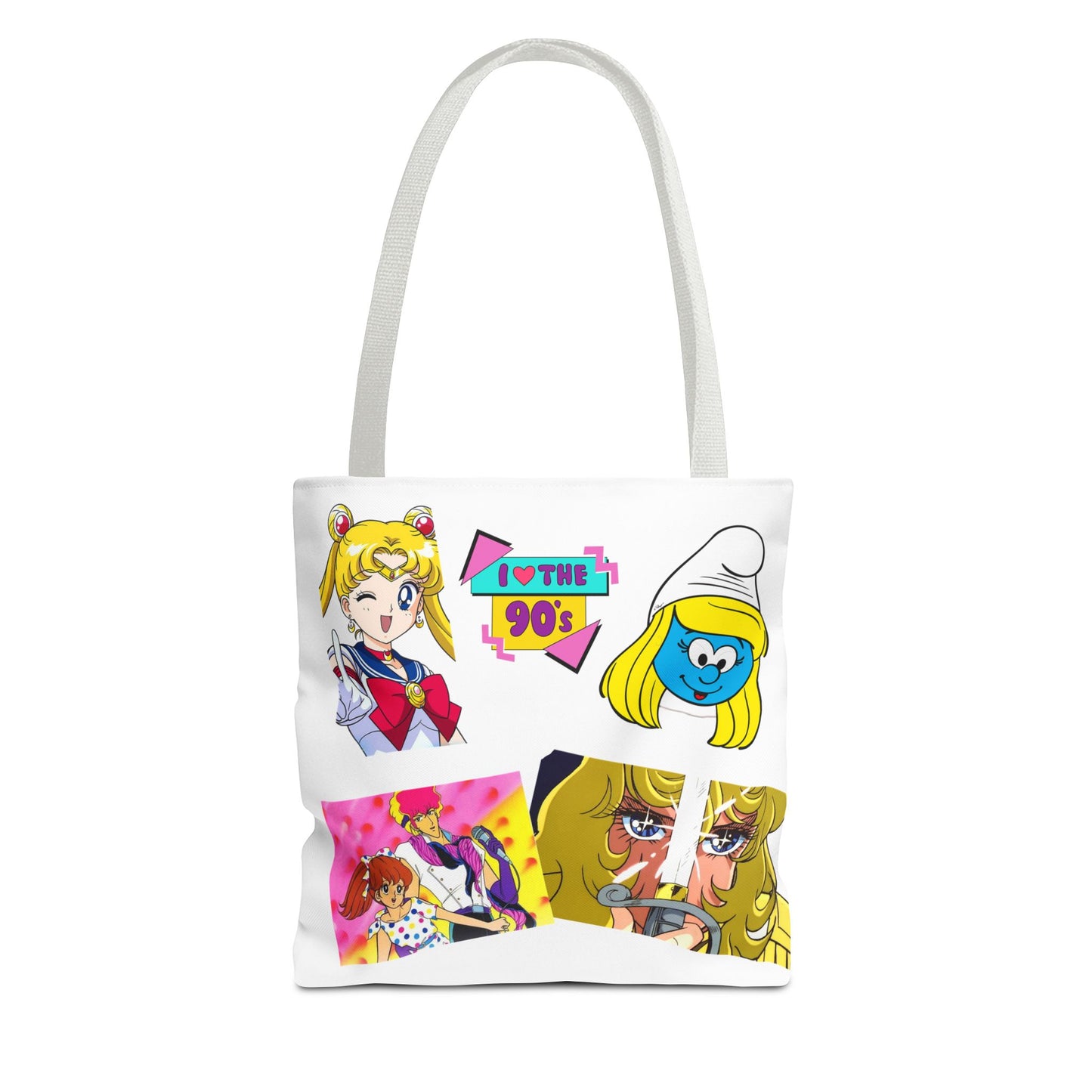 Borsa Tote 90s Anime Collage Tote Bag — Retro Sailor Moon & Cartoon Mashup AOP