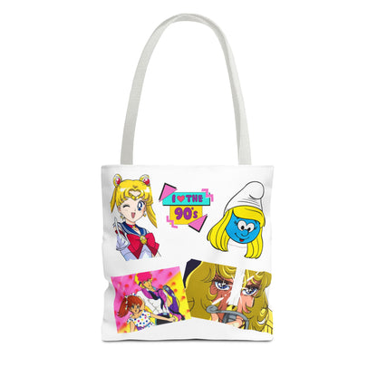 Borsa Tote 90s Anime Collage Tote Bag — Retro Sailor Moon & Cartoon Mashup AOP