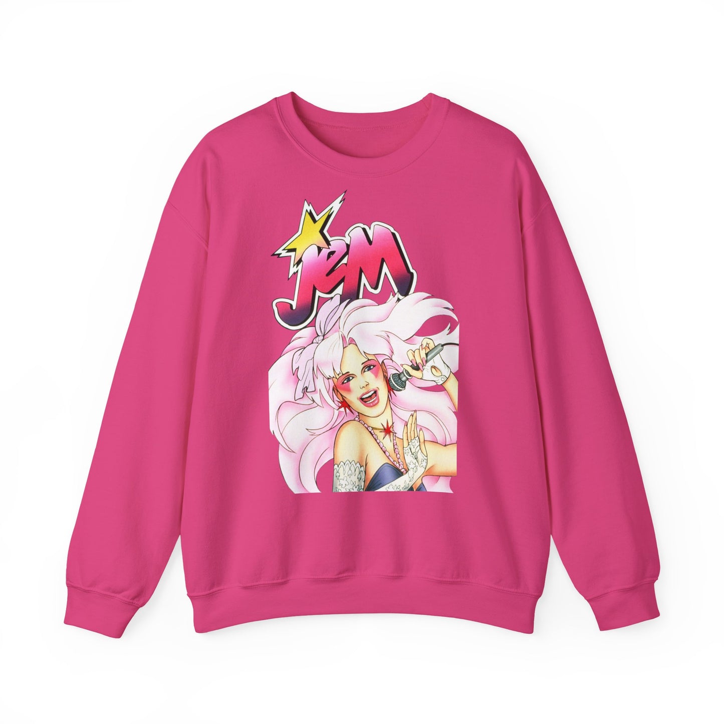 FELPA Jem & The Holograms Graphic Sweatshirt – Retro 80s Pink Cartoon Crewneck