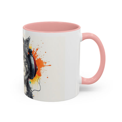 TAZZA Coffee Mug — Colorful Music Kitty Accent Mug (11/15oz)