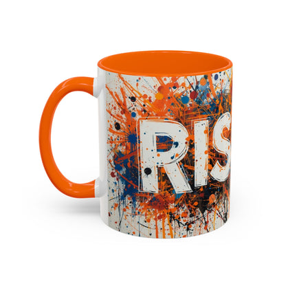 TAZZA Rise Up - Coffee Mug — Bold Orange Paint-Splash Motivational Mug (11/15oz)