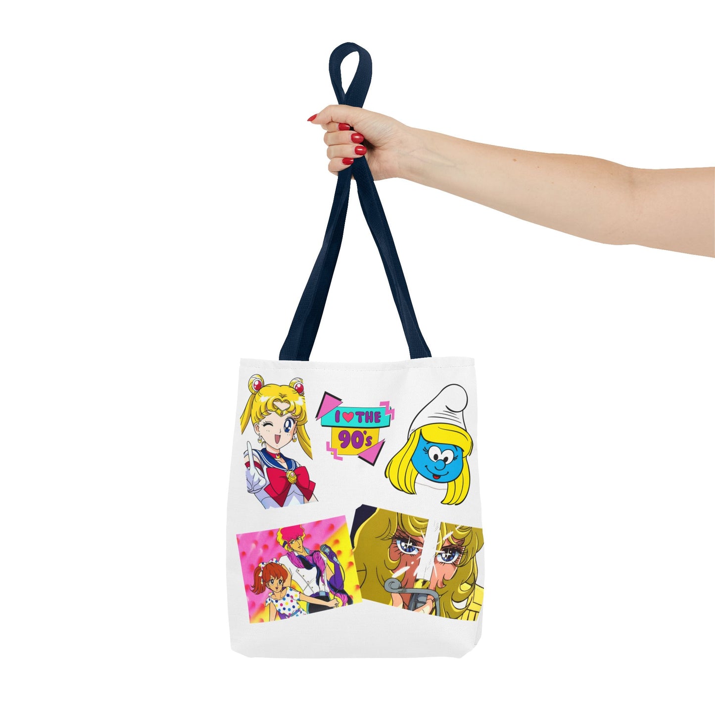 Borsa Tote 90s Anime Collage Tote Bag — Retro Sailor Moon & Cartoon Mashup AOP