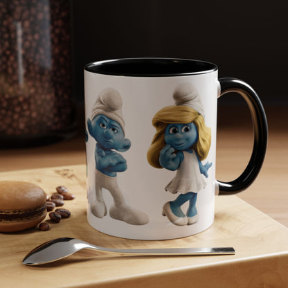 TAZZA PUFFI 3D - Smurf Characters Accent Coffee Mug (11/15oz) — Blue Cartoon Family Coffee Cup