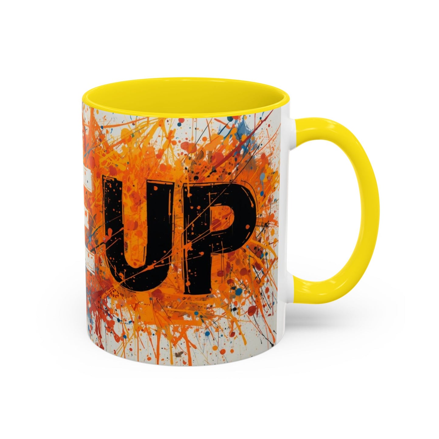 TAZZA Rise Up - Coffee Mug — Bold Orange Paint-Splash Motivational Mug (11/15oz)