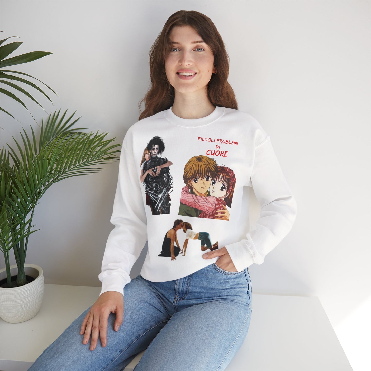 Felpa Unisex anni 90 Anime Collage Crewneck Sweatshirt — Retro Romance & Gothic Art Graphic