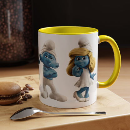 TAZZA PUFFI 3D - Smurf Characters Accent Coffee Mug (11/15oz) — Blue Cartoon Family Coffee Cup