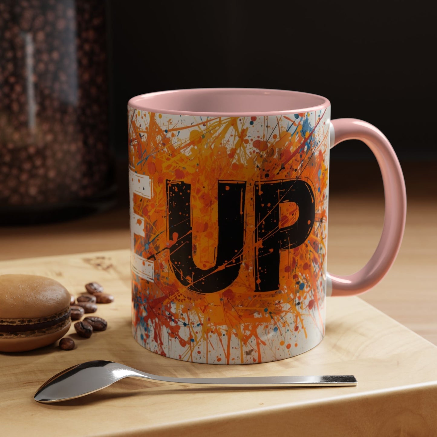 TAZZA Rise Up - Coffee Mug — Bold Orange Paint-Splash Motivational Mug (11/15oz)