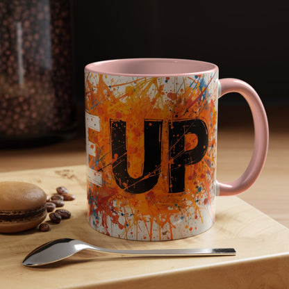TAZZA Rise Up - Coffee Mug — Bold Orange Paint-Splash Motivational Mug (11/15oz)