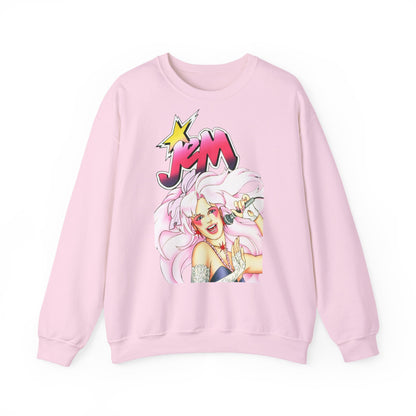 FELPA Jem & The Holograms Graphic Sweatshirt – Retro 80s Pink Cartoon Crewneck
