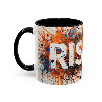 TAZZA Rise Up - Coffee Mug — Bold Orange Paint-Splash Motivational Mug (11/15oz)