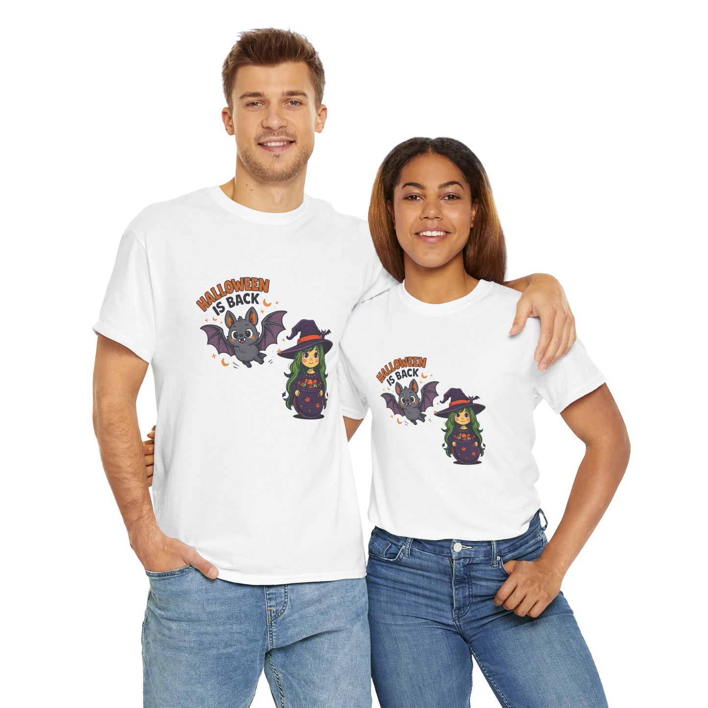 Maglietta strega di Halloween - Maglietta unisex in cotone pesante, Maglietta da strega carina, Maglietta con costume di Halloween, Abbigliamento spettrale, Maglietta "Dolcetto o scherzetto"