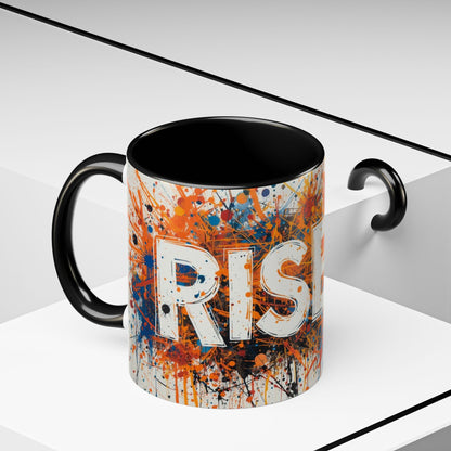TAZZA Rise Up - Coffee Mug — Bold Orange Paint-Splash Motivational Mug (11/15oz)