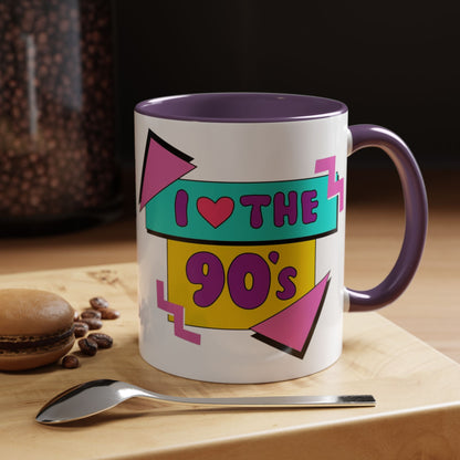 Tazza "I Love The 90s" Accent Coffee Mug — Retro 90s Nostalgia Ceramic Mug