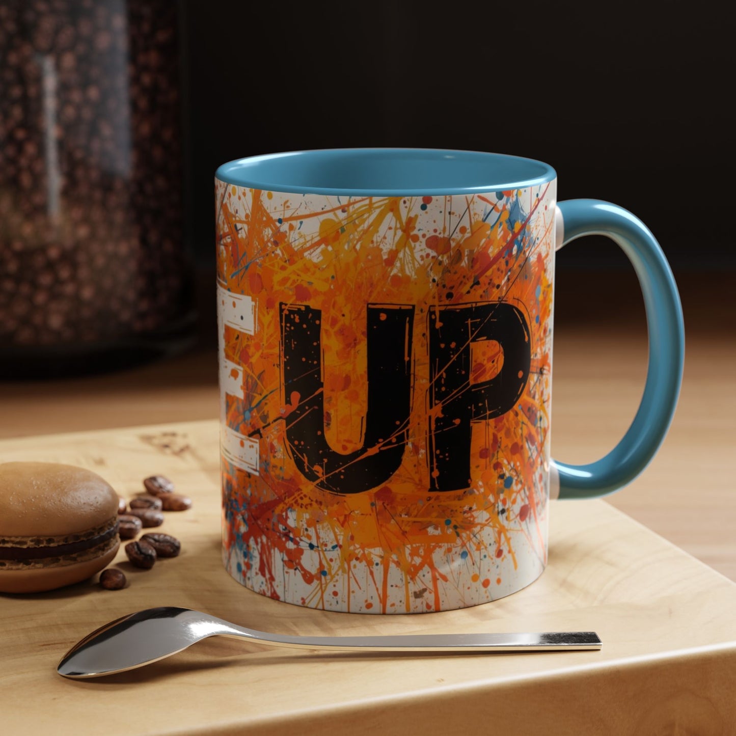 TAZZA Rise Up - Coffee Mug — Bold Orange Paint-Splash Motivational Mug (11/15oz)