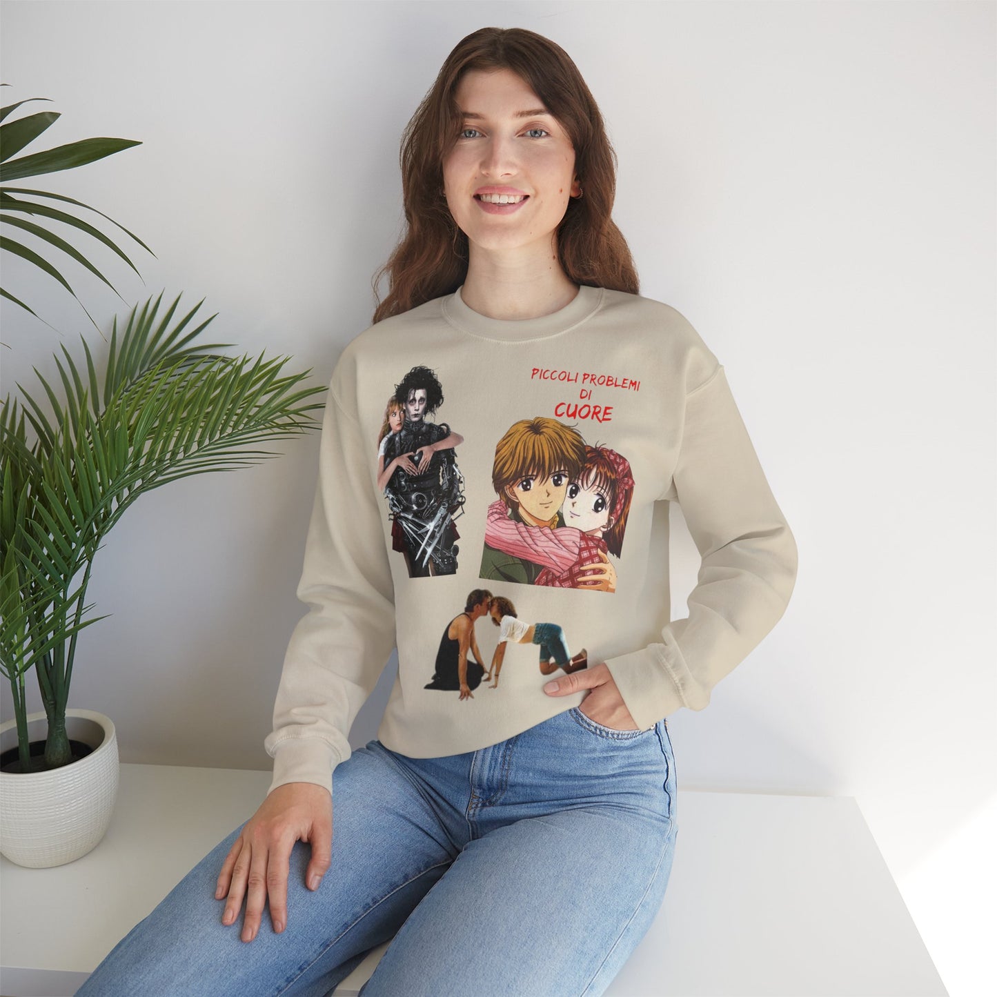 Felpa Unisex anni 90 Anime Collage Crewneck Sweatshirt — Retro Romance & Gothic Art Graphic