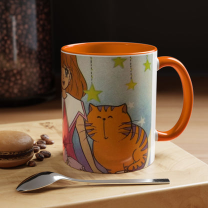 Tazza Kiss me Licia-Kawaii Girl & Cat Accent Coffee Mug – Cute Anime Retro Illustration (11/15oz)