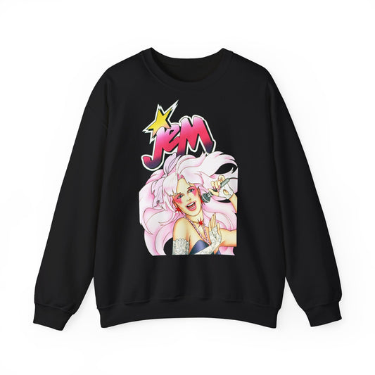 FELPA Jem & The Holograms Graphic Sweatshirt – Retro 80s Pink Cartoon Crewneck