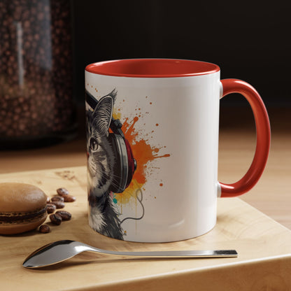 TAZZA Coffee Mug — Colorful Music Kitty Accent Mug (11/15oz)