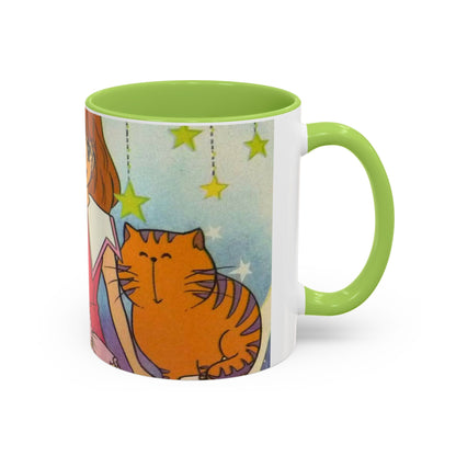 Tazza Kiss me Licia-Kawaii Girl & Cat Accent Coffee Mug – Cute Anime Retro Illustration (11/15oz)